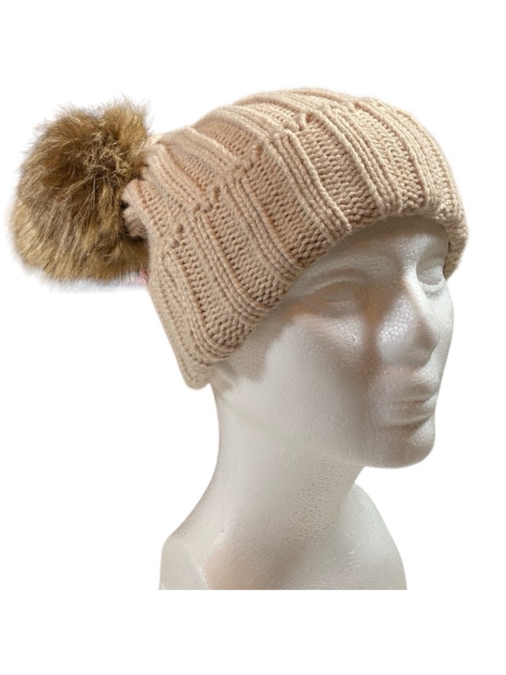 NWOT Soft Knit Pull On Hat with Pom Poms